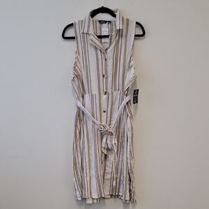 Mlle Gabrielle Beige and Brown Striped Midi Dress